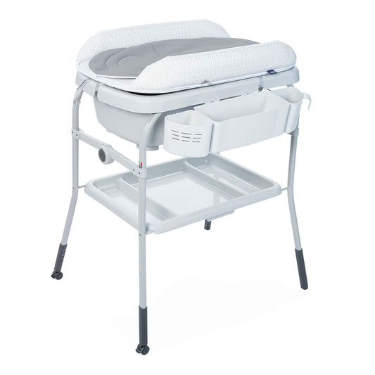 Chicco Cuddle & Bubble Vaschetta Bagnetto Fasciatoio Neonato Ergonomico con Materassino e Morbido Riduttore, Altezza Regolabile, Chiusura Compatta, Parent Organizer 2 Ruote, Max 11kg - Dots, Grigio