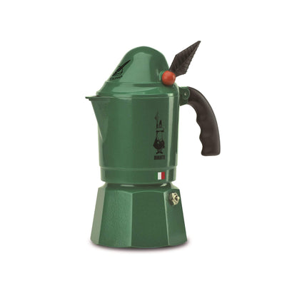 Bialetti Caffettiera New Break Alpina, Manico Anti Scottatura, In Onore Del Corpo Degli Alpini, Non Adatta a Induzione, 3 Tazze (130 ml), Alluminio, Verde