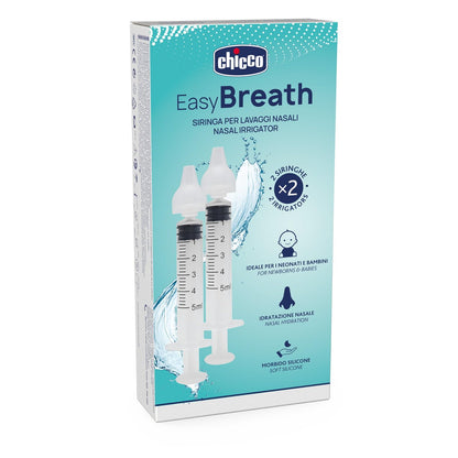 Chicco Easy Breath Siringa Nasale, dispositivo monouso per il lavaggio profondo delle cavità nasali del bambino, Contiene 2 siringhe da 5 ml e 2 olive nasali in silicone, 0m+