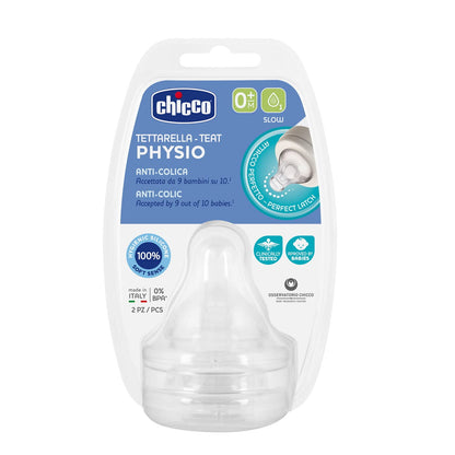 Chicco Tettarella Physio, Tettarella Flusso Lento, per Neoneati, in Silicone Soft Sense, Compatibile con Biberon Perfect 5, Benessere e Original Touch, Trasparente, 0+ Mesi, 2 Pezzi