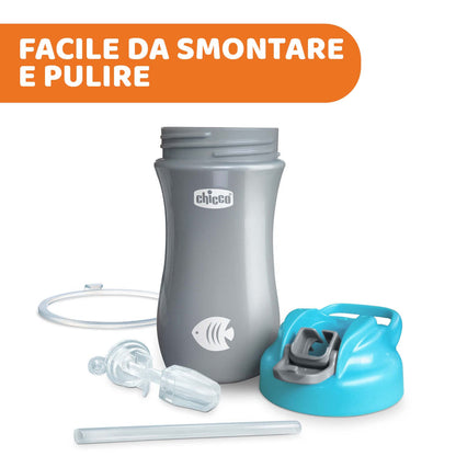 Chicco Pop-up Cup, Bicchiere Antigoccia per Bambini, Pratica Apertura, Beccuccio in Silicone, Chiusura Ermetica, Facile da Trasportare, Bicchiere per Bambini 2 Anni, Capacità 350 ml, Azzurro