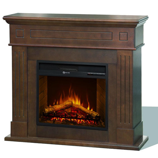 Camino elettrico caminetto da terra CAMBRIDGE in legno Noce 110x36x100h