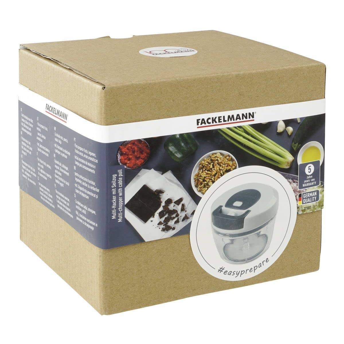 Fackelmann Tritatutto Multifunzione, Linea Easy Prepare, Ideale per tritare cipolle, Noci, Erbe aromatiche, e Altro ø14,5x13cm, Colore:Blu Scuro e Bianco