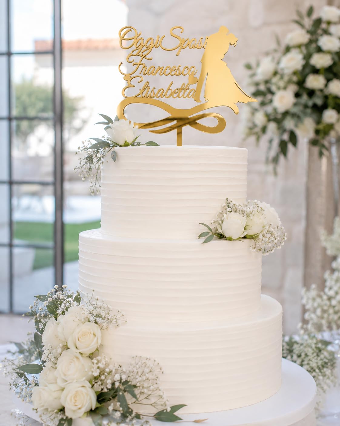 Cake Topper Personalizzato Oggi Sposi in Plexiglass Specchiato,16x16 cm | Targhetta per Torta nuziale con nome degli Sposi Personalizzabile (Oro Specchiato)