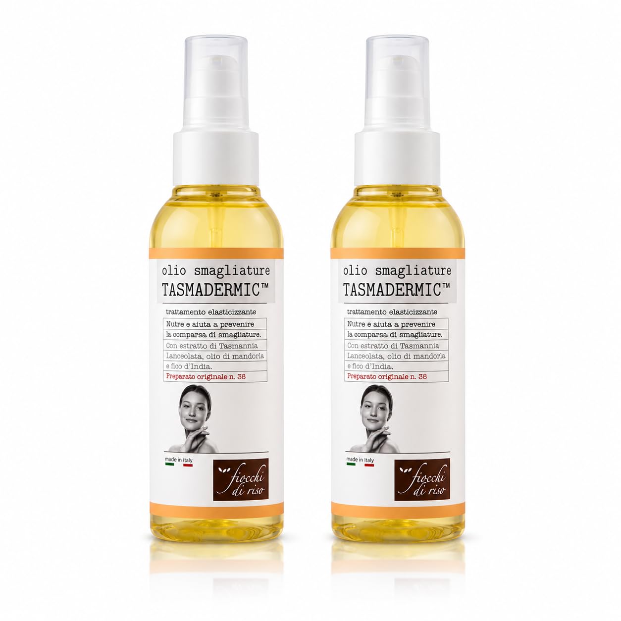 Fiocchi di riso Olio Smagliature TASMADERMIC™, con Estratto di Tasmannia Lanceolata, Olio di Mandorla e Fico d'India, 150ml