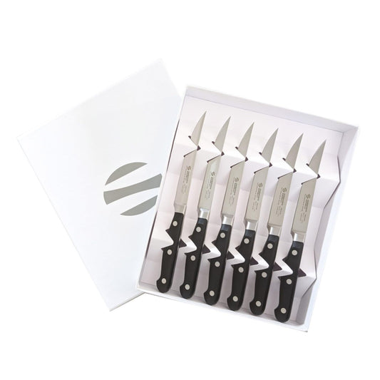 Ambrogio Sanelli, Maitre Set Coltelli Bistecca, 6 Coltelli da Tavola con Lama Mezzo Dentata in Acciaio Inox all'Azoto 11 cm e Manico Ergonomico, Coltelli da Cucina Professionali, Made in Italy