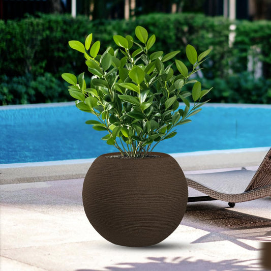 DIVINA GARDEN Vaso in Resina da Esterno Interno per Piante Tondo a Sfera di Design d.40x33h Botticelli Marrone