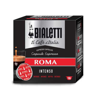 Bialetti Caffè d'Italia, Box 16 Capsule, Roma, Intensità 9, Compatibili con Macchine Bialetti sistema chiuso, 100% Alluminio