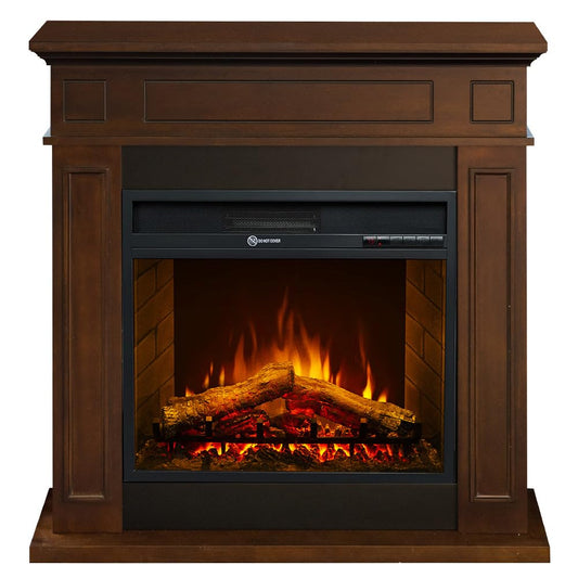 Camino elettrico caminetto da terra JEFFERSON in legno Noce L 89,5 x H90,5 x P28