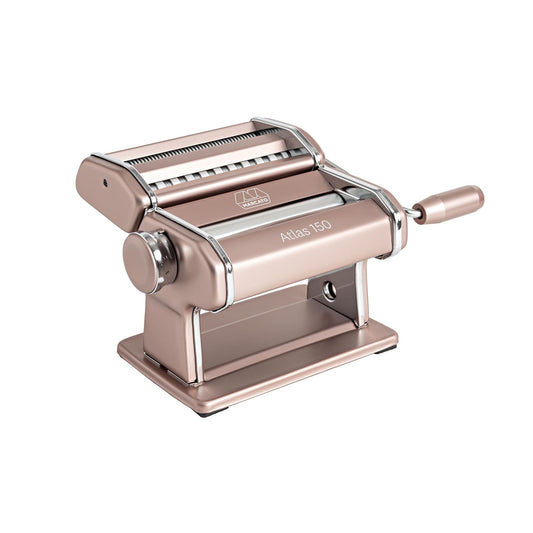 Marcato Macchina per Pasta Atlas. Sfogliatrice Manuale. Acciaio Cromato e Alluminio Anodizzato. Rivestimento Powder Rosa. 20x20x15 cm. Facile da Usare