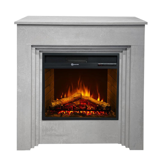 Camino elettrico caminetto da terra BELLINI in legno effetto Cemento Made in Italy L96 x P35 x H96