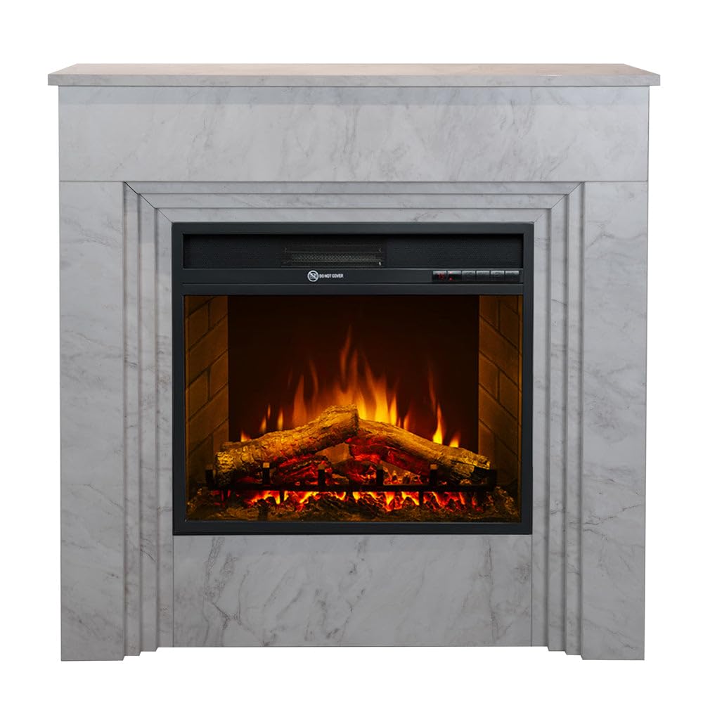 Camino elettrico caminetto da terra BELLINI in legno effetto Marmo Bianco Made in Italy L96 x P35 x H96