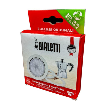 Bialetti Ricambi, Include 3 Guarnizioni e 1 Piastrina, Compatibili con Moka Express, Fiammetta, Break, Happy, Dama, Moka Melody, Alpina, Moka Timer e Rainbow ( 3/4 Tazze)