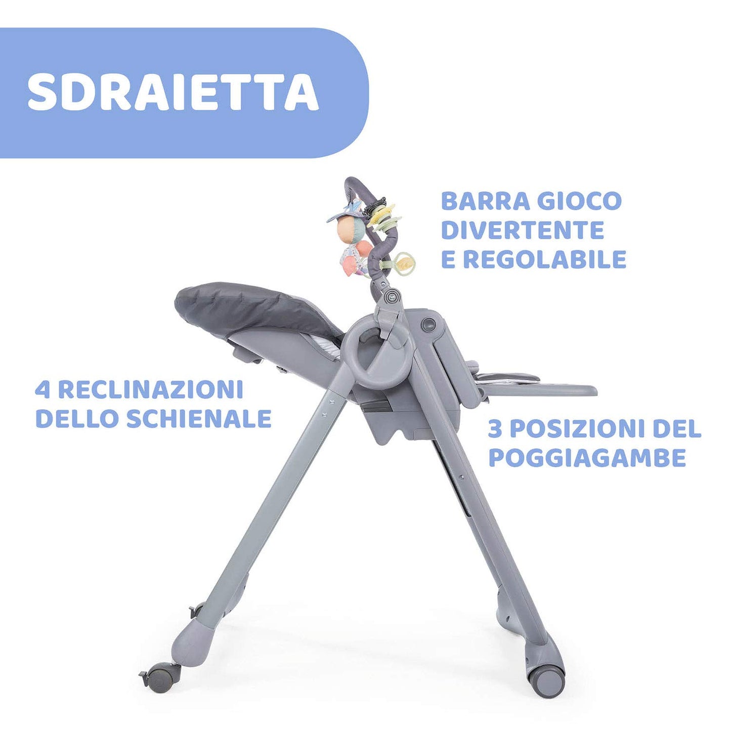 Chicco, Polly Magic Relax Seggiolone Pappa per Bambini 0 Mesi - 3 Anni, Grigio, 580.0 X Mm X 900.0 X Mm X 285.0