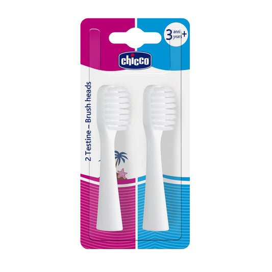 CHICCO 2 Testine Vibranti di Ricambio per Spazzolino Elettrico Setole Morbide 3A