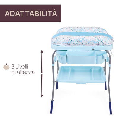Chicco Cuddle & Bubble Vaschetta Bagnetto Fasciatoio Neonato Ergonomico con Materassino e Morbido Riduttore, Altezza Regolabile, Chiusura Compatta, Parent Organizer 2 Ruote, Max 11kg, Ocean, Blu