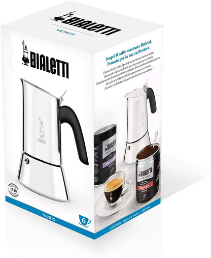 Bialetti Venus Caffettiera in Acciaio Inox, Adatta all'Induzione, Inossidabile, Argento, 6 Tazze