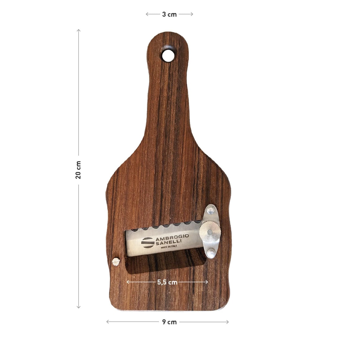 Sanelli Ambrogio Ovangkol Ambrogio Sanelli-Affettatartufi in Legno Manico Ergonomico ed Antiscivolo. Regolatore di qualità per Un Taglio preciso. Lama ondulata, Acciaio Inox, 23.0x9.0x2.5 cm