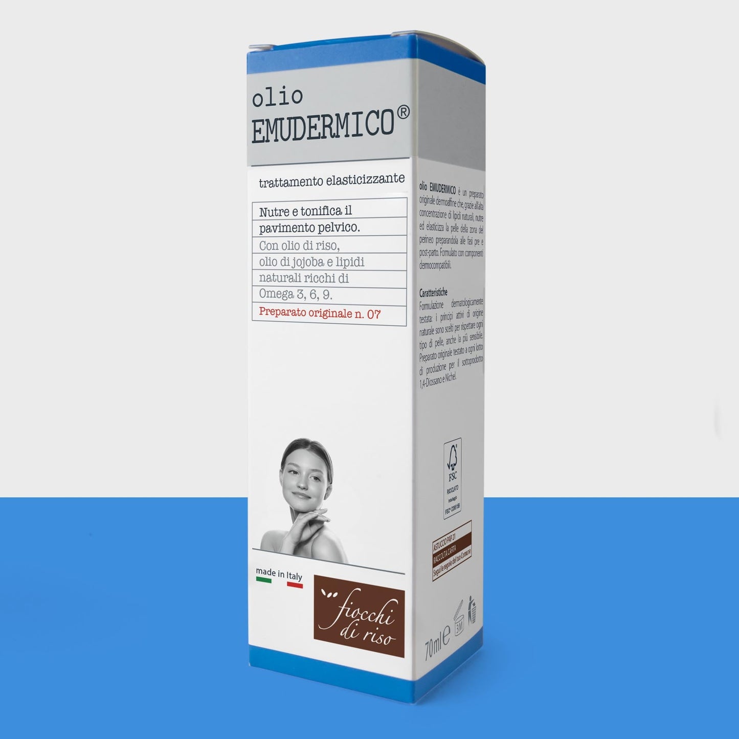 Fiocchi di Riso - Olio EMUDERMICO - 70ml - GRAVIDANZA - Nutre e tonifica la cute per il massaggio del perineo prima e dopo il parto. Pack riciclato