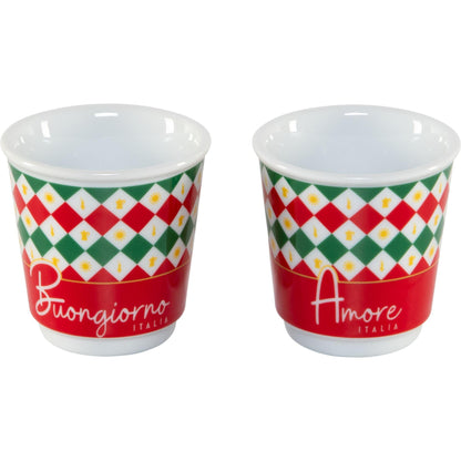 Bialetti Mini Express Tricolore Damier Moka Set con 2 Tazzine, 90 ml