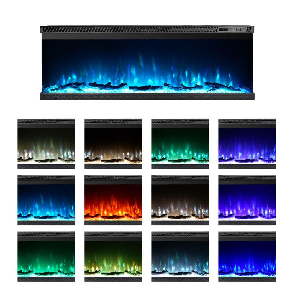 Camino elettrico da parete caminetto a incasso 3 Lati BOSTON100 L101,6 x P20 x H44