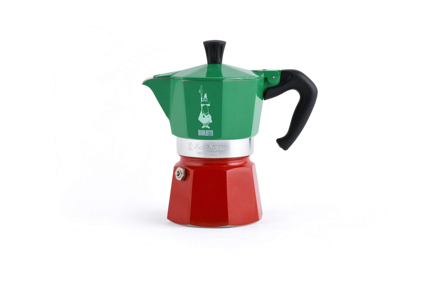 Bialetti Caffettiera Moka Express Tricolore, 3 Tazze, Manico anti scottatura, Non adatta a induzione, 3 (130 ml), Alluminio