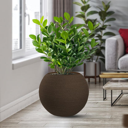 DIVINA GARDEN Vaso in Resina da Esterno Interno per Piante Tondo a Sfera di Design d.40x33h Botticelli Marrone