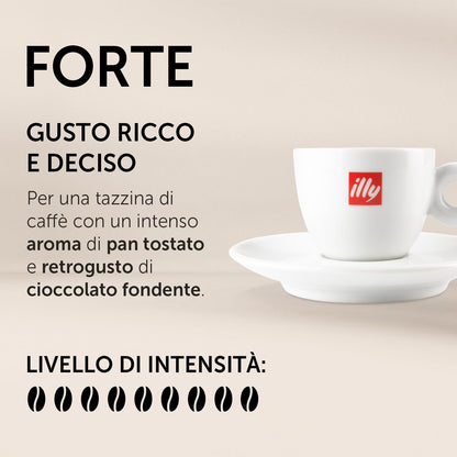 illy, Caffè in Capsule Iperespresso FORTE, 100% Arabica con Intenso Aroma di Pan Tostato e un Retrogusto di Cioccolato Fondente, Gusto Deciso, 6 Confezioni da 18 (108 Capsule Totali)