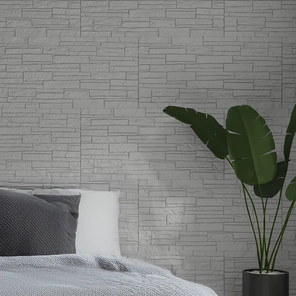 DIVINA HOME, Naturale, Pannello Decorativo 3D Effetto Pietra, PU, Quarzite Bianco, 18 kg, 120 x 60 x 2,5 cm, 8,6 m², Set 12 Pezzi