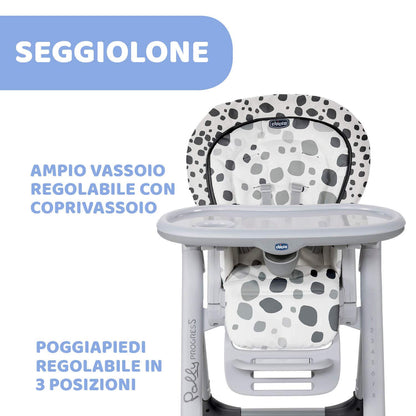Chicco Polly Progres5 Seggiolone Pappa Regolabile per Bambini 0 Mesi, 3 Anni (15 kg), Trasformabile in Rialzo Sedia Bambini, Reclinabile a Sdraietta, con 4 Ruote e Chiusura Compatta, Anthracite