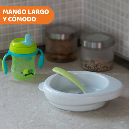 Chicco Cucchiaino Svezzamento in Silicone, Set 2 Cucchiai Morbidi per Neonati e Bambini, Delicati e Flessibili, con Impugnatura Ergonomica e Manico Lungo Curvato, 2 Pezzi - 6+ Mesi, Rosa