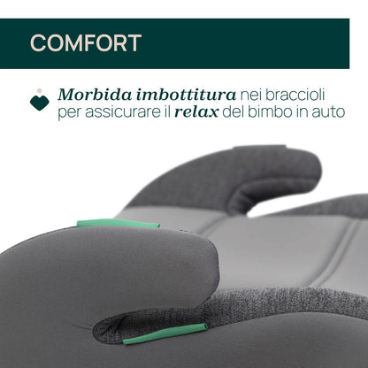 Chicco Quasar Fix i-Size, Seggiolino Auto Bambini 7-12 Anni (126-150 cm), Peso 23-36 kg, Gruppo 3, Facile da Installare con Sistema Isofix, con Braccioli Imbottiti e Seduta Confortevole, Grigio