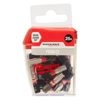 Milwaukee 20 Bit Torx, Punte per Avvitatori Ad Impulsi Shockwave TX30 x25mm