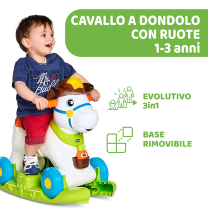 Chicco Cavallo a Dondolo per Bambini Baby Rodeo, Gioco Educativo e Interattivo, Cavallo Cavalcabile Bambino con Effetti Sonori, Max 25 kg, Giochi per Bambini 1-3 Anni, Made in Italy