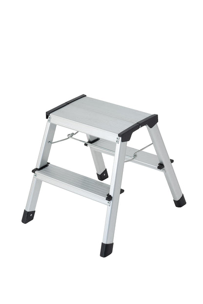 GIERRE Sgabello in alluminio STYLO – doppia salita con 1 gradino + piano, antiscivolo, portata 150 kg, salvaspazio