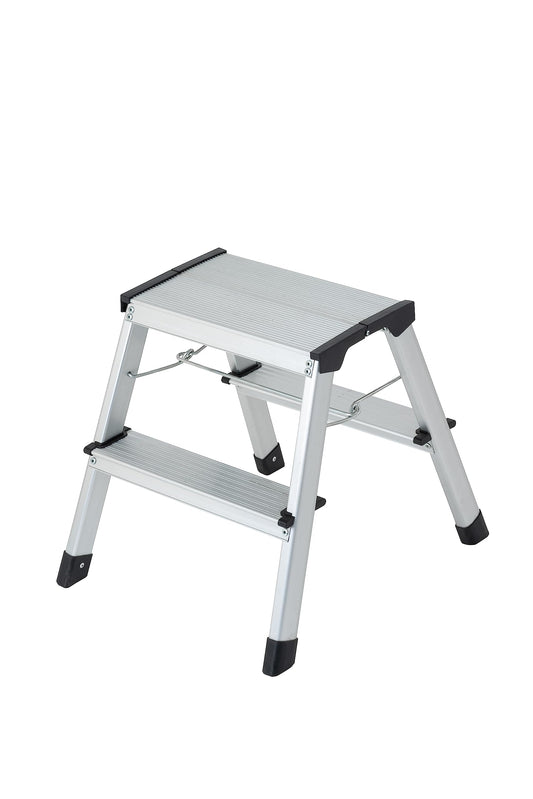 GIERRE Sgabello in alluminio STYLO – doppia salita con 1 gradino + piano, antiscivolo, portata 150 kg, salvaspazio