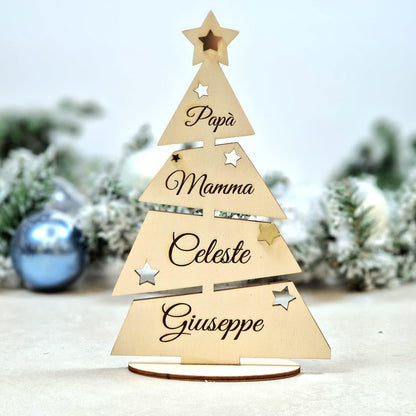 Albero di Natale Personalizzato 25cm | Alberello in Legno Personalizzabile con Nomi della Famiglia o Testo inciso al Laser