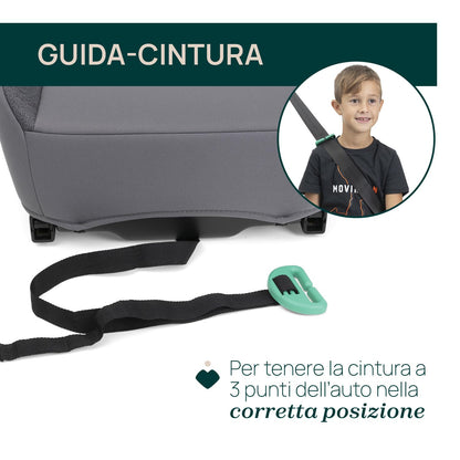 Chicco Quasar Fix i-Size, Seggiolino Auto Bambini 7-12 Anni (126-150 cm), Peso 23-36 kg, Gruppo 3, Facile da Installare con Sistema Isofix, con Braccioli Imbottiti e Seduta Confortevole, Grigio