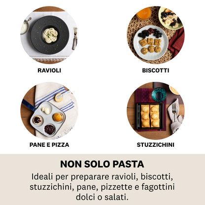 Marcato Kit Stampi per Ravioli e Biscotti, Forme per Ravioli, Formine per Biscotti, in Legno Massello e Alluminio Prossofuso, Stampino Rotondo da 58 mm + Stampino Quadrato da 58 mm. Modello: Raviolè