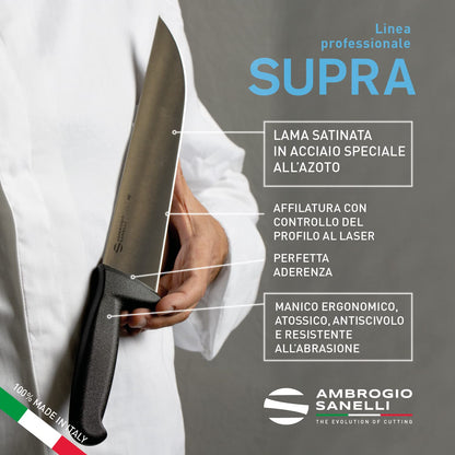 Sanelli Ambrogio, Set de couteaux à steak Supra, 6 couteaux avec lame dentelée de 12 cm, affûtage contrôlé au laser, manche ergonomique, couteaux professionnels fabriqués en Italie, lavable au lave-vaisselle