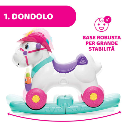 Chicco - Cavallo a Dondolo per Bambini Miss Baby Rodeo, Gioco Educativo e Interattivo, Cavallo Cavalcabile Bambina con Effetti Sonori, Max 25 kg, Giochi per Bambini 1-3 Anni, Made in Italy