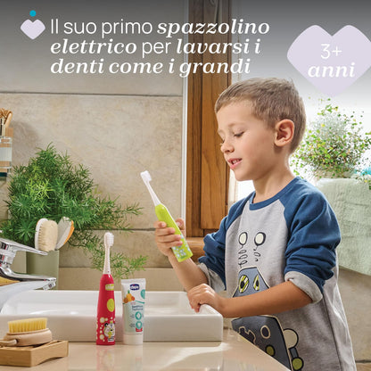 Chicco Battery-Powered Electric Toothbrush for Children, with Soft Bristles, Suitable for Children aged 3 and Up, Soft Vibrating Head, Gentle Action on Enamel and Sensitive Gums, 3 Years+
