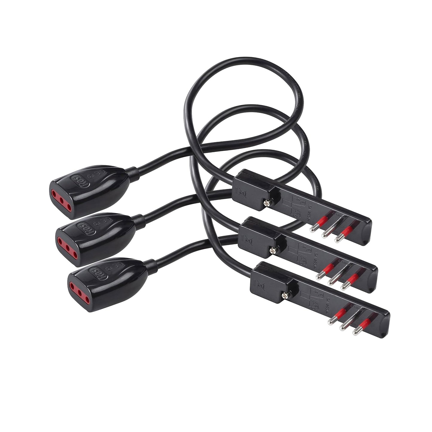 ROSI 3 Pezzi Prolunga e Spina Ultrapiatta Salvaspazio Emilia Flat, 10A-16A 2P+T, Angolatura 90°, 6mm di Spessore con Presa