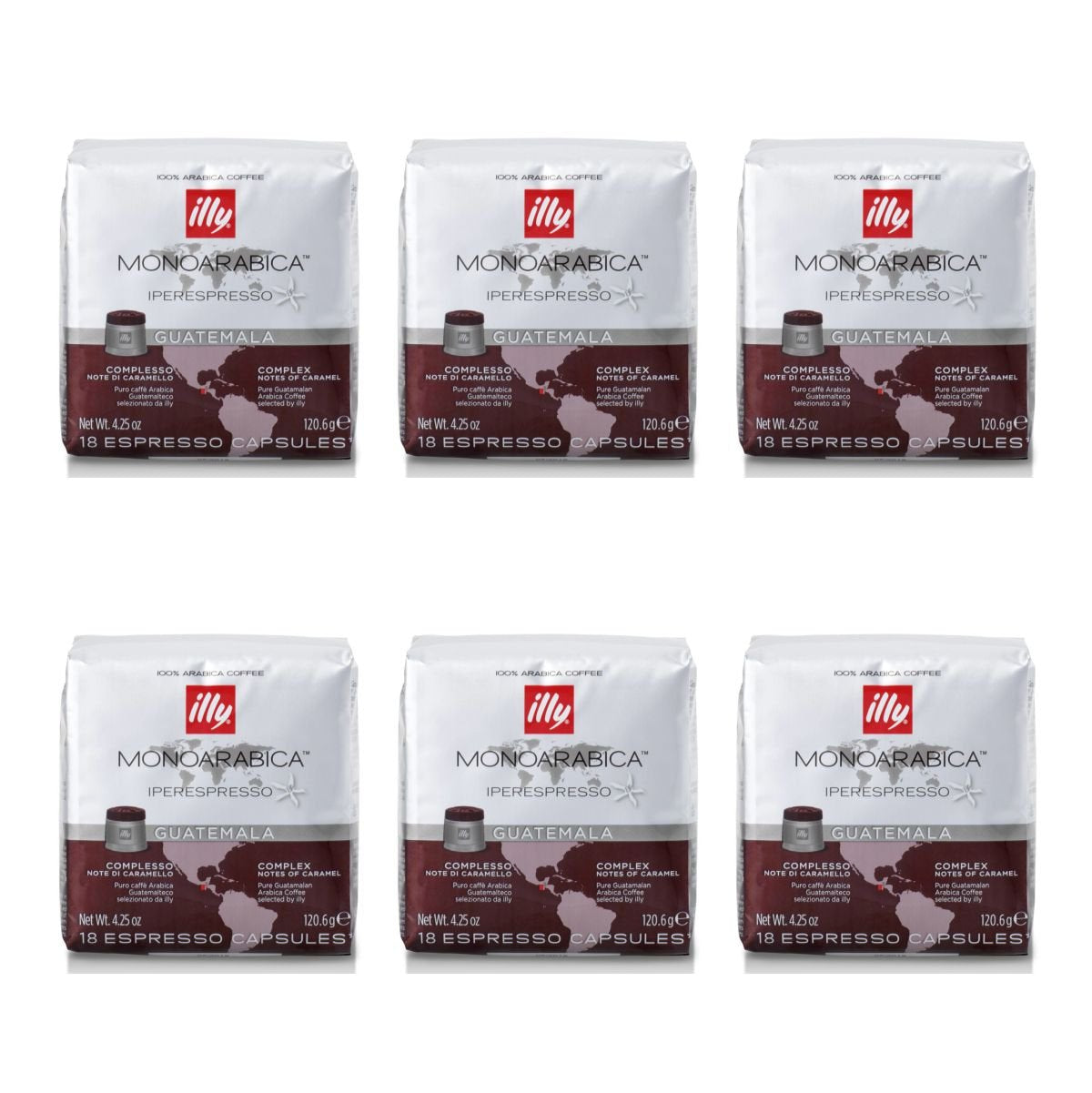 ILLY 6 Pacchi Da 18 Capsule Monoarabica Monorigine Guatemala, Gusto Caramello