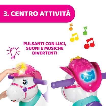 Chicco - Cavallo a Dondolo per Bambini Miss Baby Rodeo, Gioco Educativo e Interattivo, Cavallo Cavalcabile Bambina con Effetti Sonori, Max 25 kg, Giochi per Bambini 1-3 Anni, Made in Italy