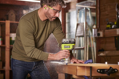 Ryobi RTR18-0, 18V One+ Battery-Powered Trimmer, Wood Router with LED Light and Accessories Included, 20,000-30,000 rpm, Working Depth Adjustment, Battery Not Included