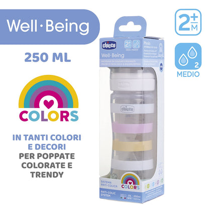 Medium Flow Wellbeing Bottle, with Physio Teat in Soft Silicone and Soft Sense Finish, Anti-Colic, Reduces Regurgitation and Irritability, 250 ml Plastic Bottle, 2 Months+, Girl