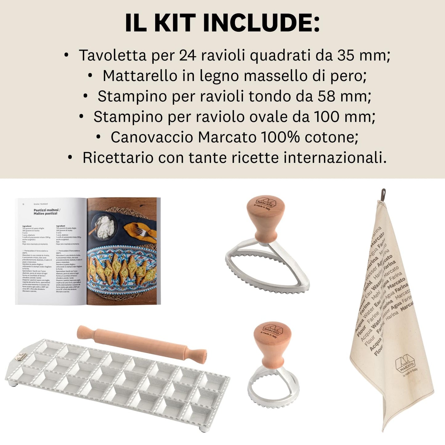 Marcato BP-RAV-DIS Kit per ravioli, Alluminio e Legno, Neutro