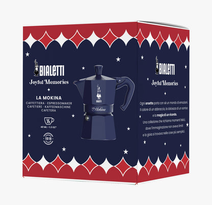 Bialetti 0005411 Mokina Natale 2025 Blu, Moka Caffettiera Mezza Tazza in Alluminio 40ml