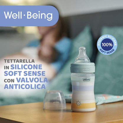 Biberon Flusso Lento,Tettarella Physio Morbido Silicone,Finitura Soft Sense,Anticolica,Riduce Rigurgito e Irritabilità,Bottiglia Plastica 150 ml, 0 Mesi+,Bambino,Azzurro